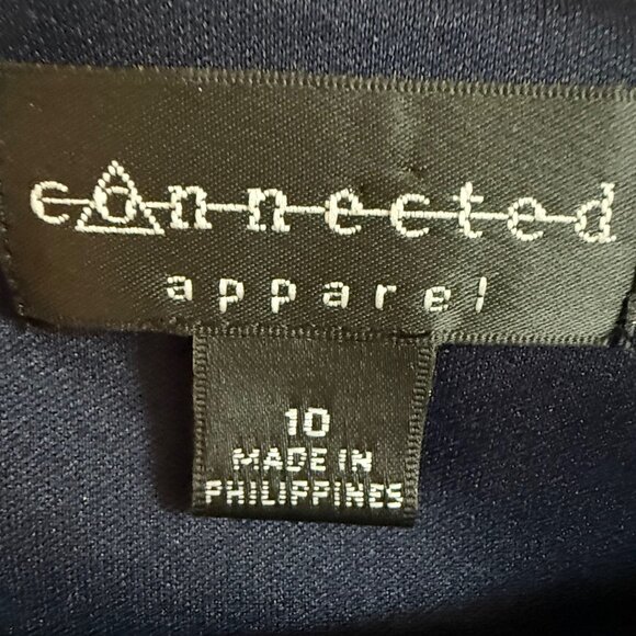 Connected Apparel Navy Blue Gathered Faux Wrap Dress Size 10 - Picture 9 of 11